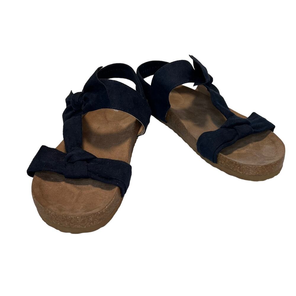 Journee Collection Xanndra Sandal Flat Navy Double Knotted Bow Size 9.5 New - Picture 4 of 12
